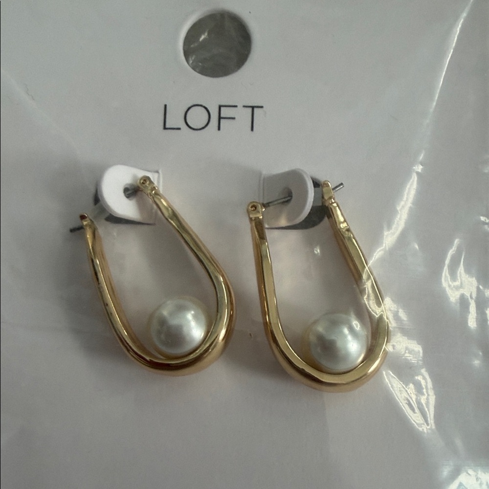 LOFT Gold Hoop Earrings with Pearl Accent